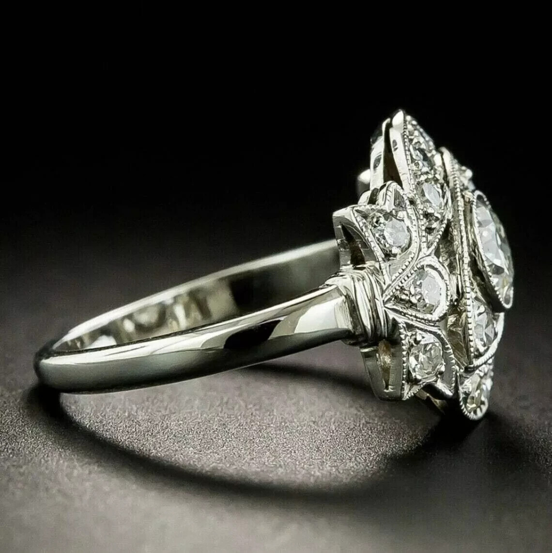 Art Deco Style 3Ct Round Lab Created Diamond Wedding 14K White Gold Finish Ring