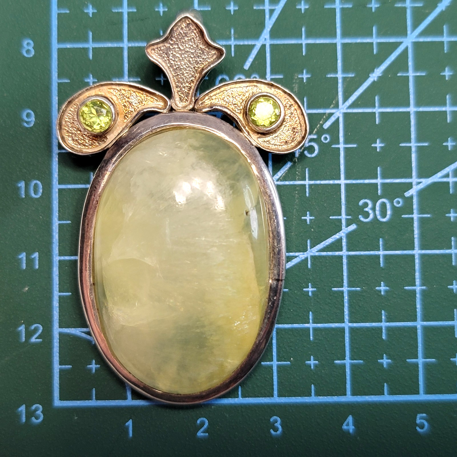 Vintage Prehnite Peridot Statement Pendant 925 Sterling Silver Large Boho 25g