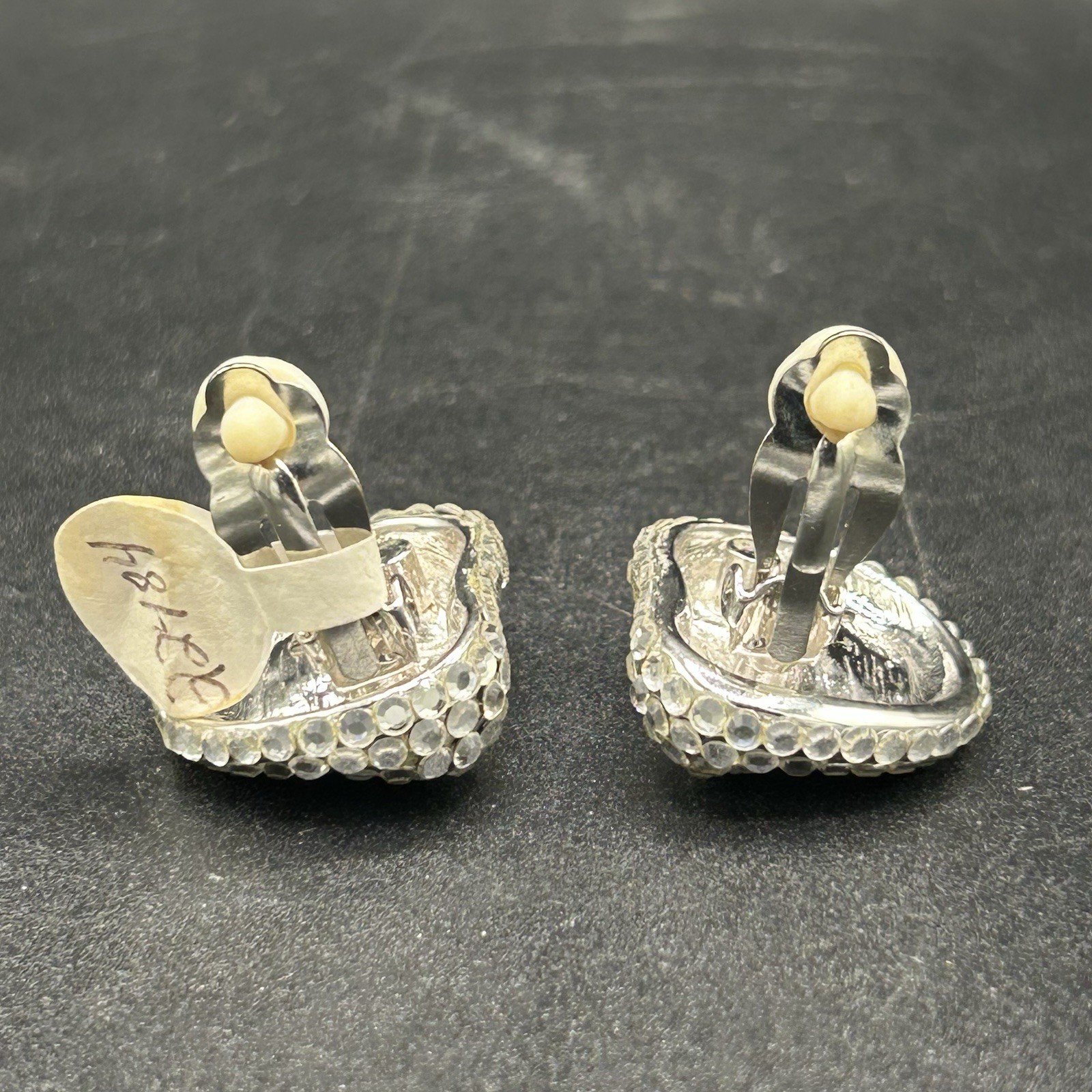 Vintage 80s 90s Rhinestone Clip On Earrings Silver Tone Clear Pave NOS
