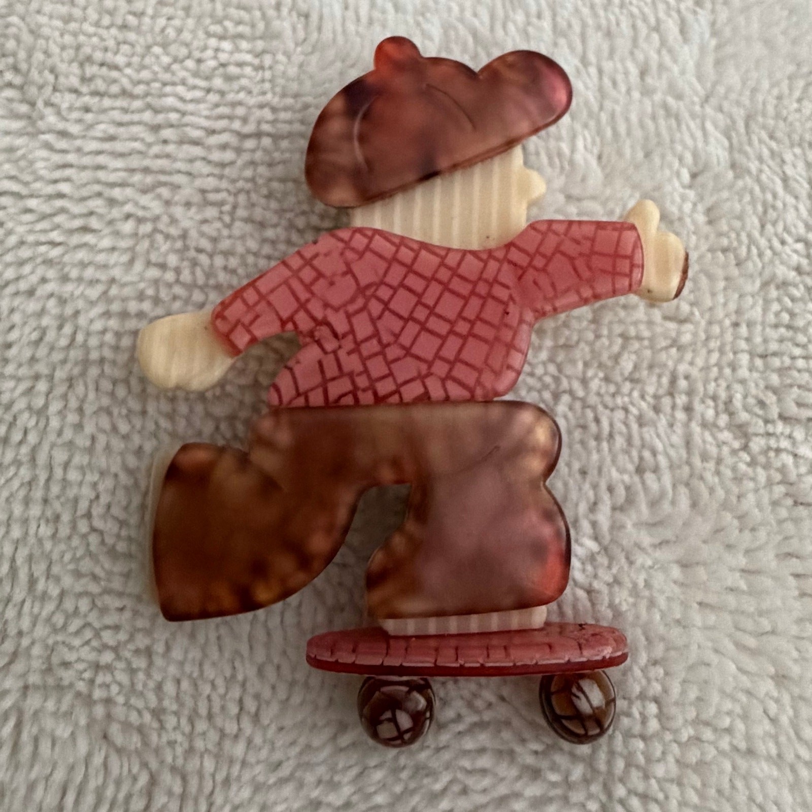 Vintage Lea Stein Paris Skateboarder Cellulose Acetate Brooch Pin