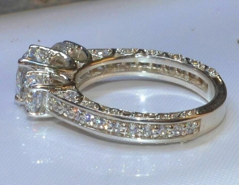 Art Deco Style Lab Created Diamond Anniversary Wedding 14K White Gold FN Ring