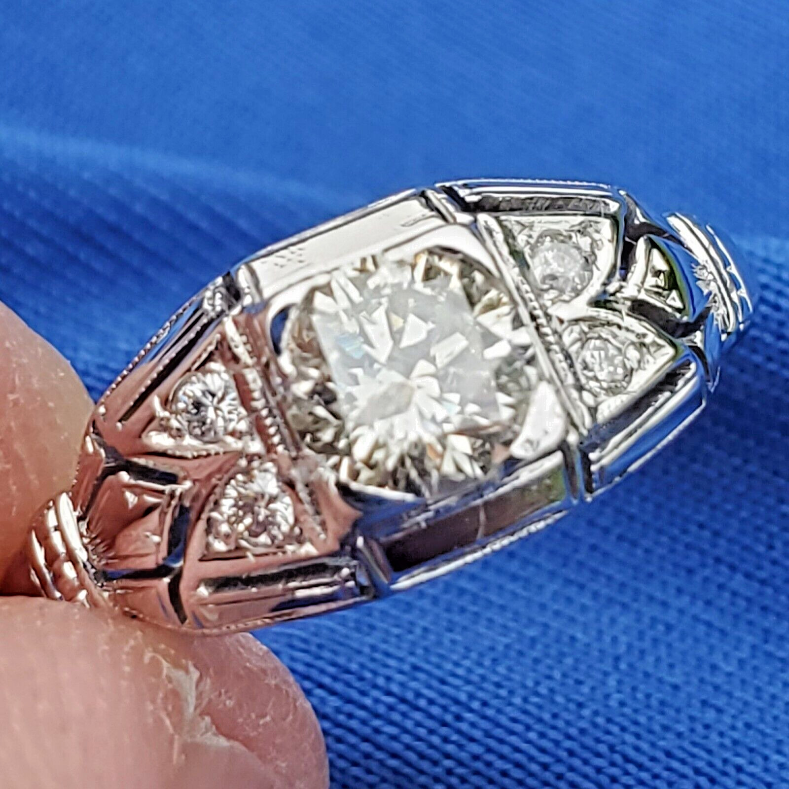 Original EARTH MINED DIAMOND Deco Engagement Ring Gatsby ERA Solitaire 14K GOLD