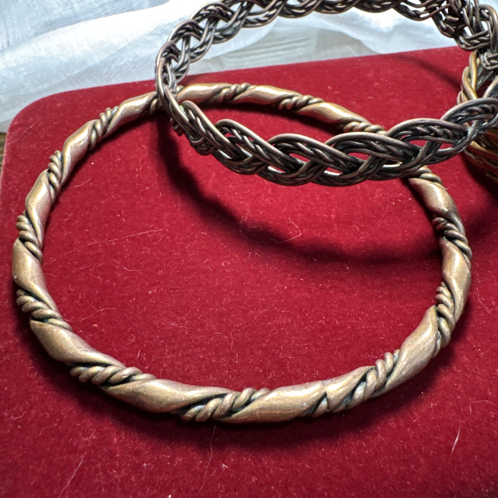 Vintage Copper Cuff Bracelet Set 3 Stackable Braided Woven Bangle