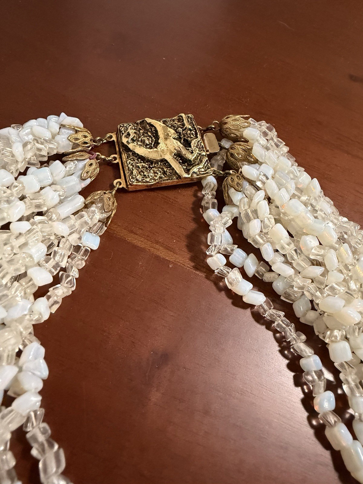 Rare Vintage Venetian Multistrand Opaline Clear Seed Bead Choker Necklace Italy