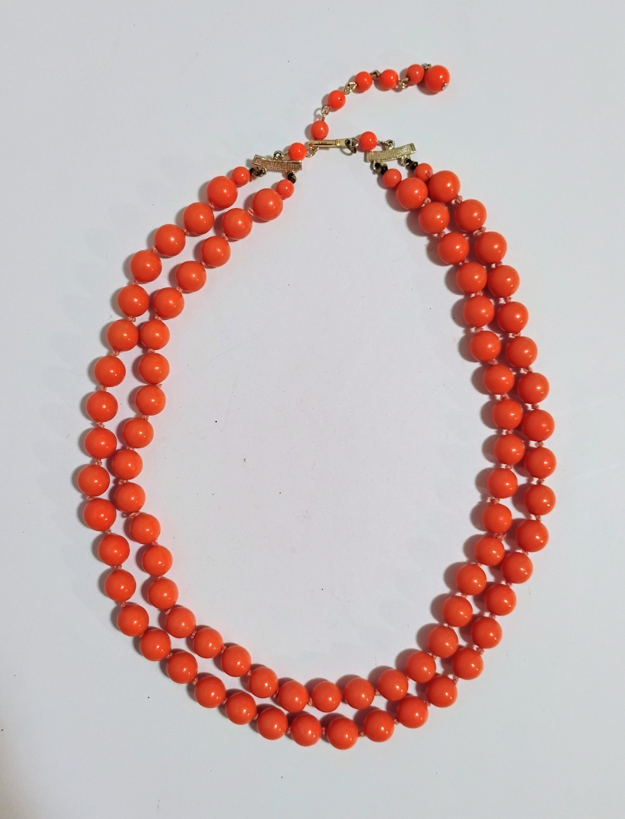Vintage Vibrant Orange Acrylic/Lucite Beaded Necklace Double Strand