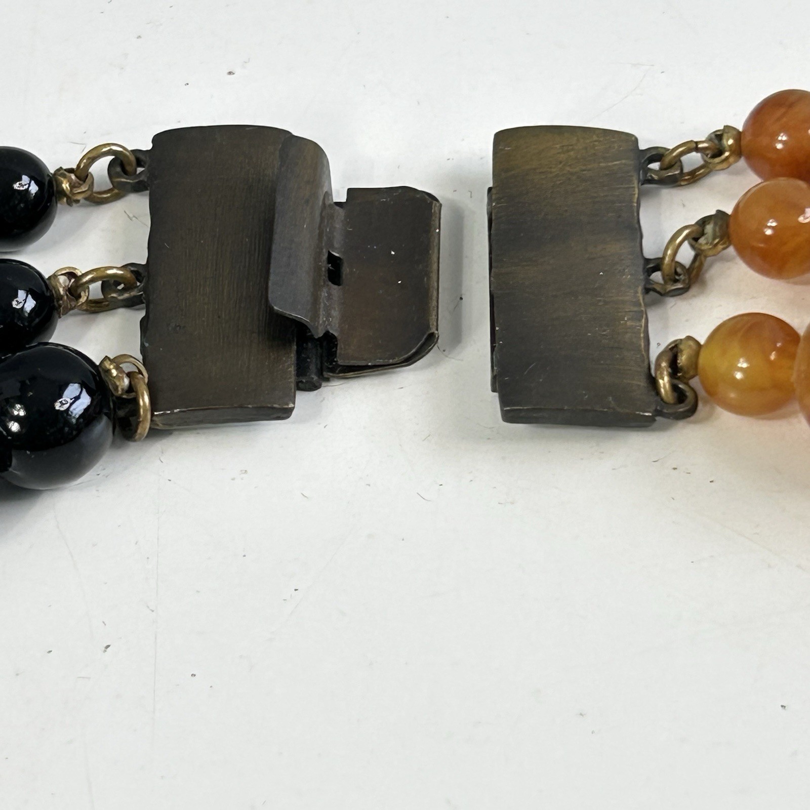 Vintage Chunky Necklace Black Marbled Golden Brown Lucite 3 Strand 18″ Statement