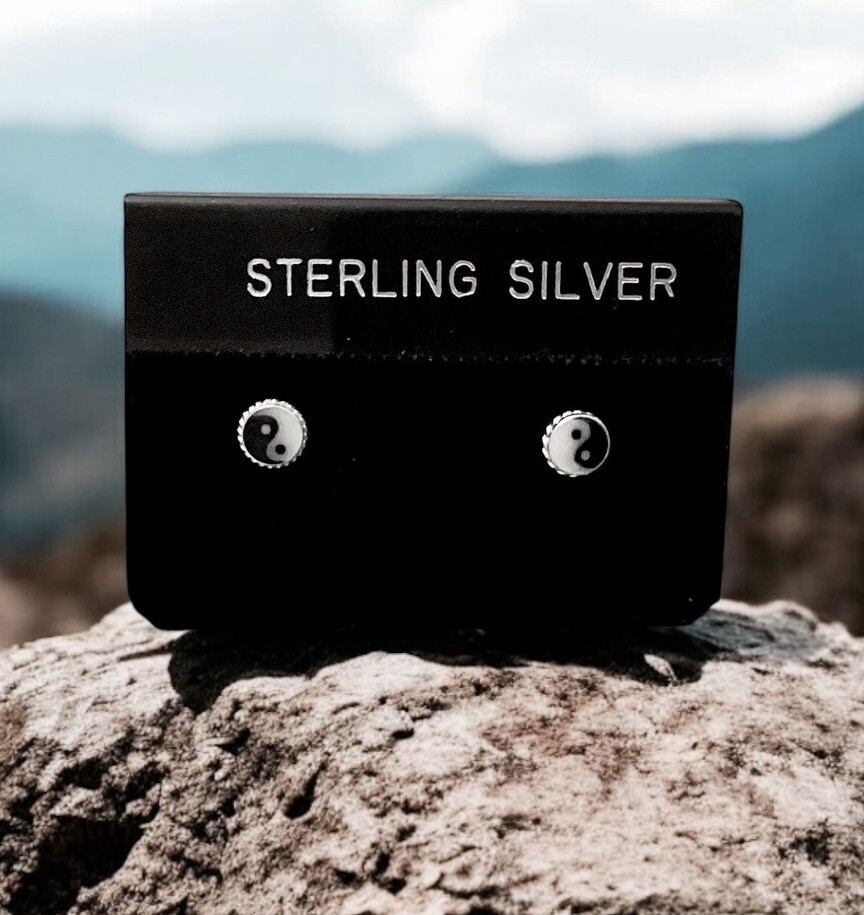 Sterling Silver Tiny Yin Yang Stud Earrings 5mm with Braid