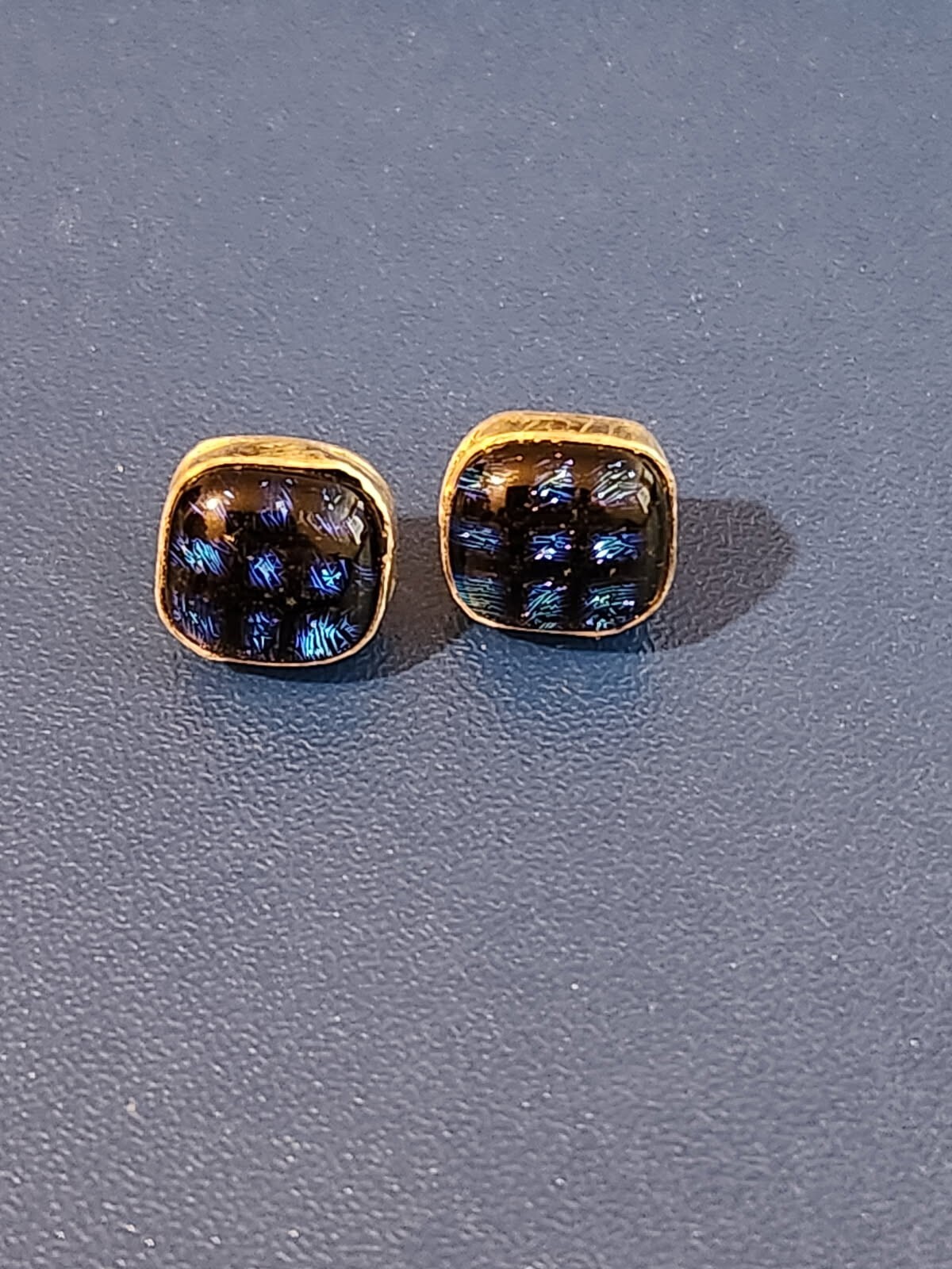 Sterling Silver Blue Art Glass Stud Earrings