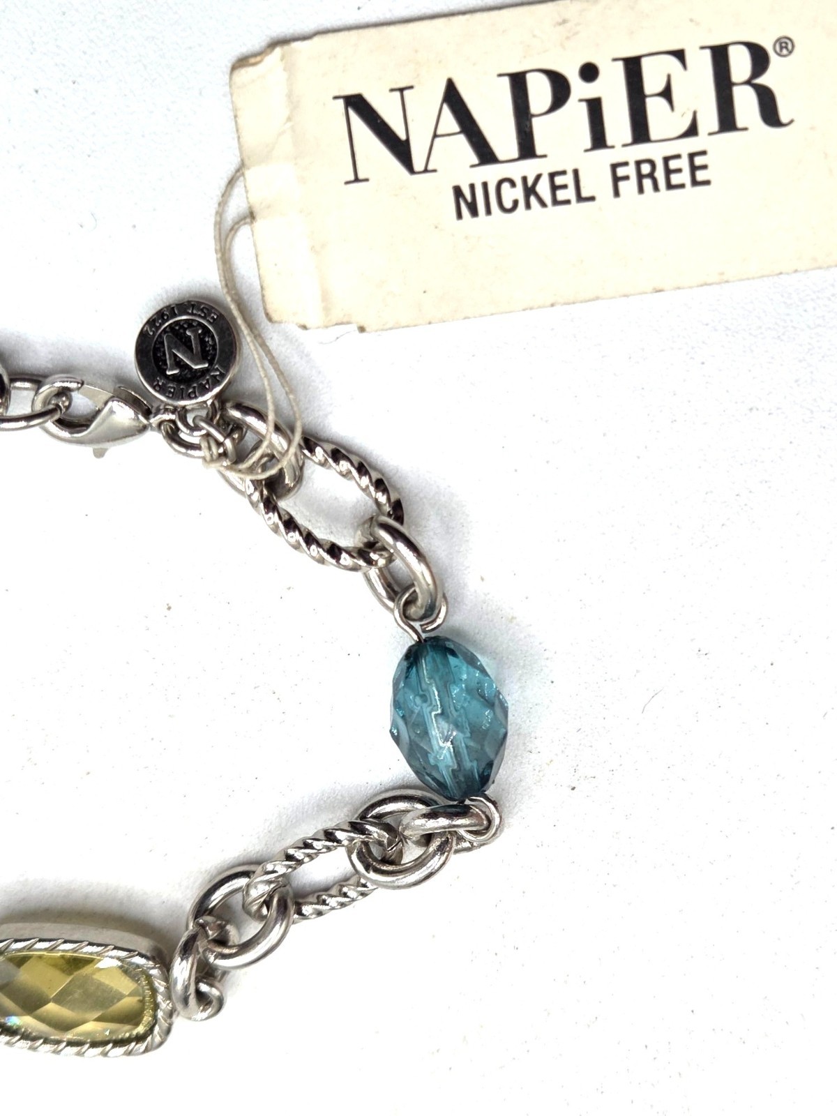 Napier Nickel-Free Silver-Tone Bracelet With Yellow & Blue Faceted Stones