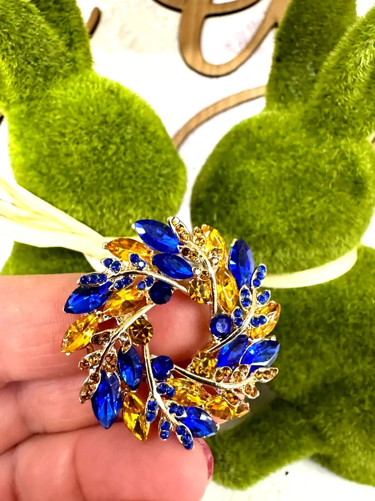 New Ukrainian Easter Wreath Rhinestone Brooch, Wheat Pin, Easter Gift For Her