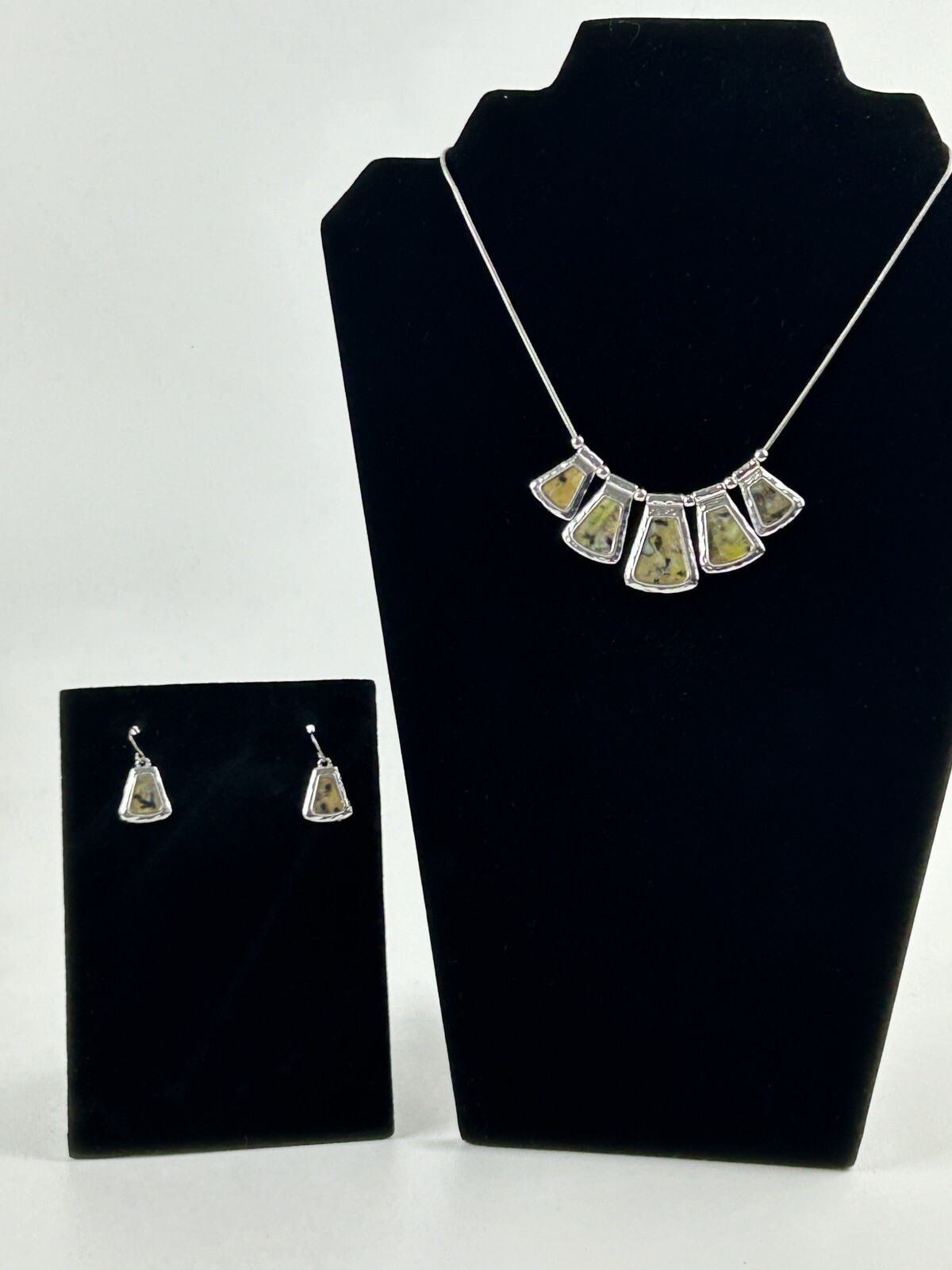 Abalone Shell Silver Necklace & Earring Set Art Deco Boho Creative Summer Beach