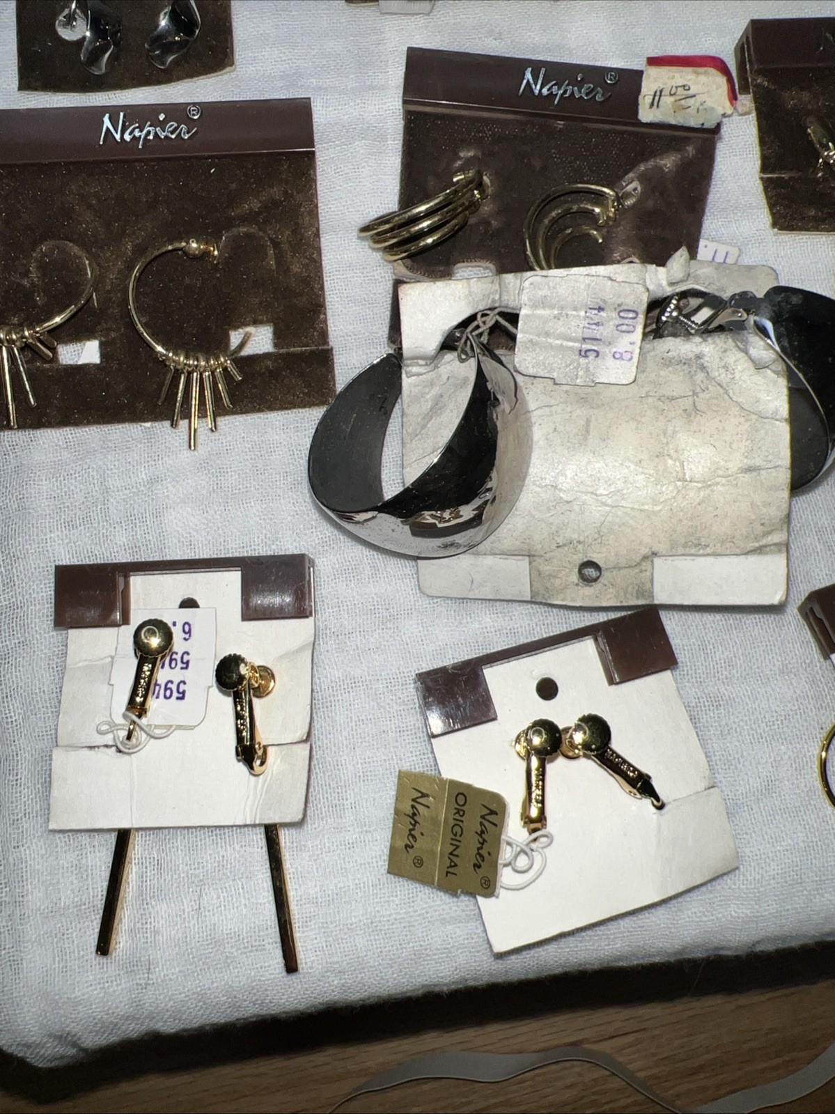VTG NOS Napier 13 Pr Clip On Earrings Lot Gold Silver Tone Modernist 1978-85
