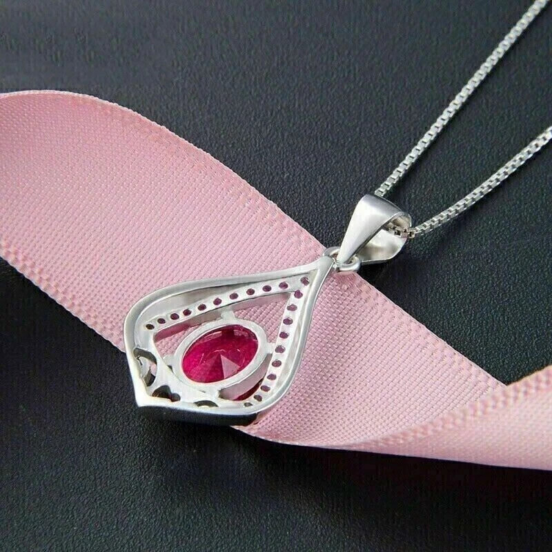 Art Deco Style Lab Created Diamond Ruby Any Occasion Pendant 14K White Gold FN