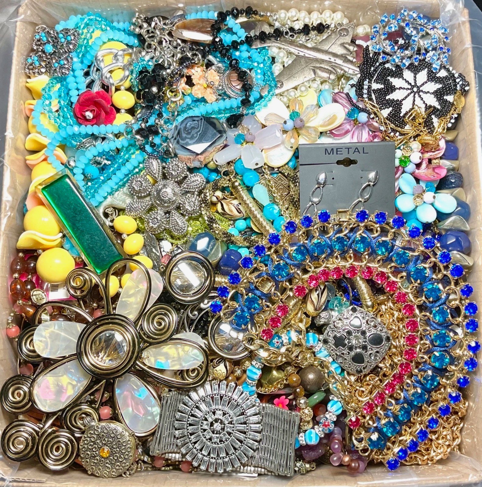Jewelry Treasure Box Lot Unsearched Unsorted Vtg & New Junk & Good Resell 3 Lbs