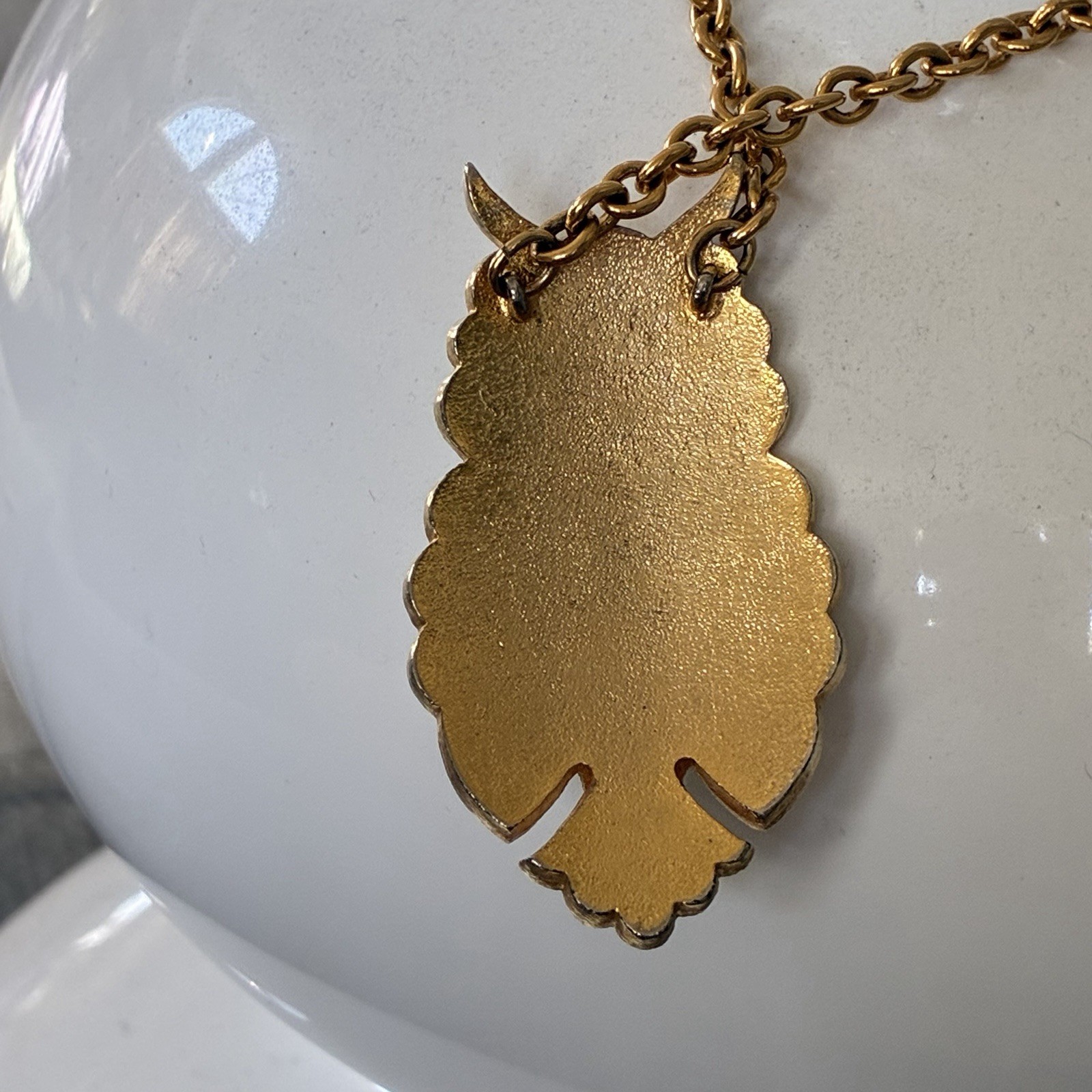 Vintage Owl Pendant Necklace “Eisenberg-style” Abstract Enamel Gold-tone 18”