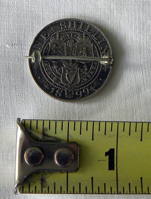 Antique Victorian Great Britain 1899 Sterling Silver Shilling Coin Pin Brooch