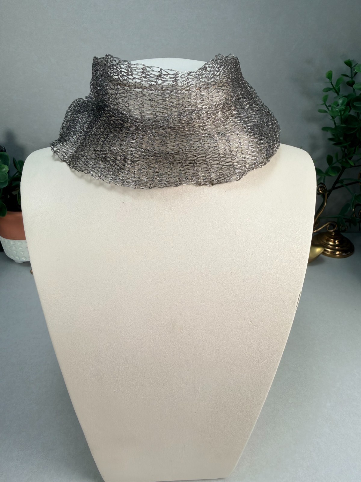 Zara Silver Tone Mesh Choker Necklace Statement Collar NWOT Runway Style