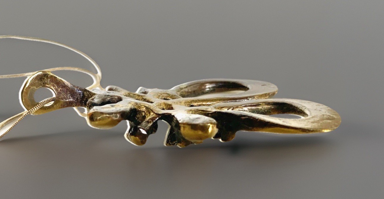 Vtg MCM Cast Bronze/Brass Jack Boyd Biomorphic Spore Pendant, Hang Length 2-1/2″