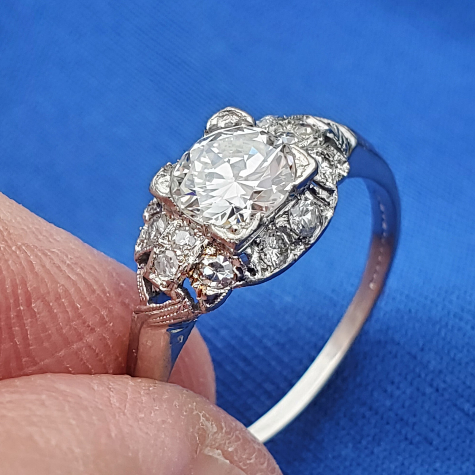 Original EARTH MINED DIAMOND Deco Engagement Ring Vintage PLATINUM Solitaire 6