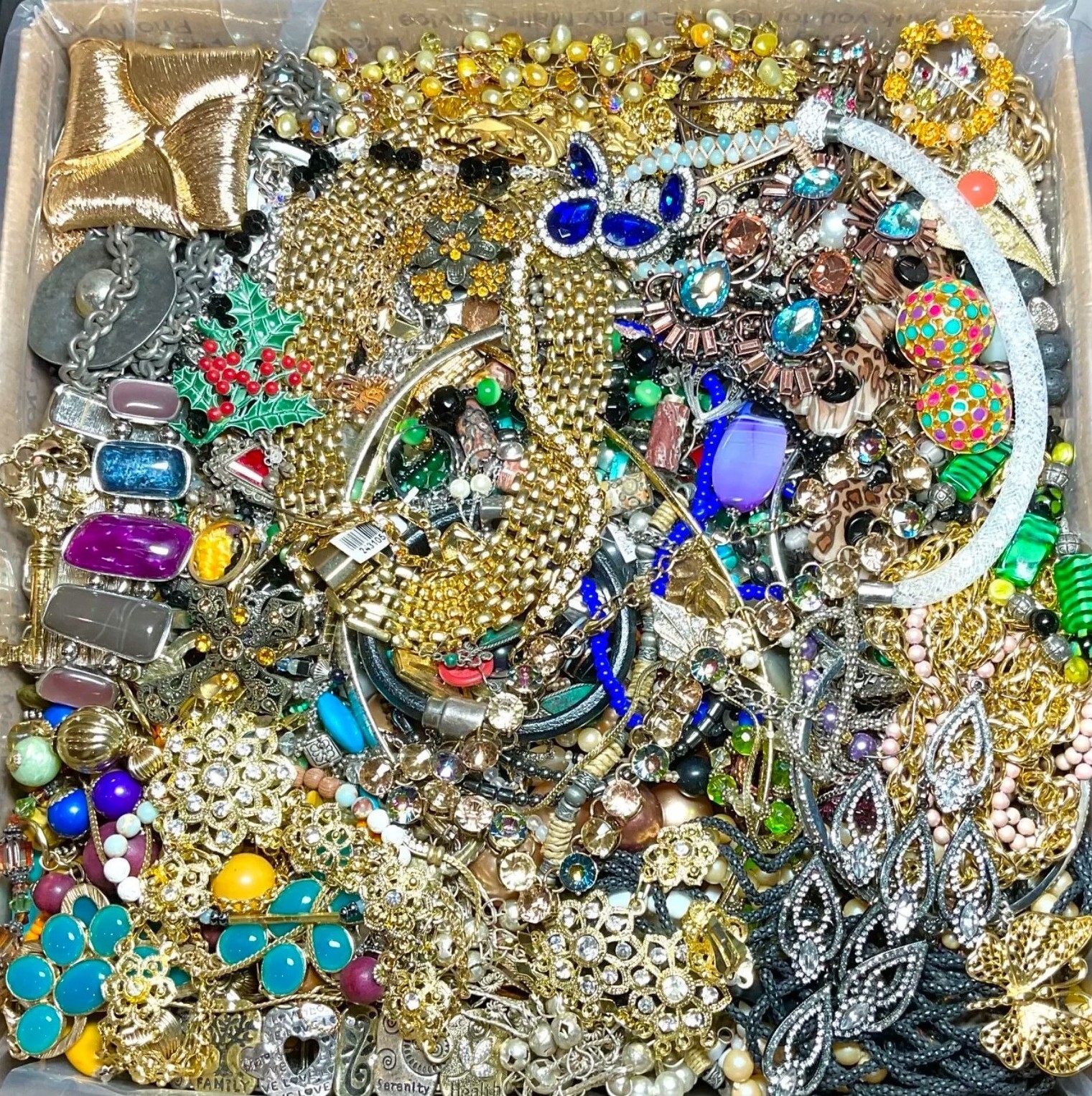 Jewelry Treasure Box Lot Unsearched Unsorted Vtg & New Junk & Good Resell 3 Lbs