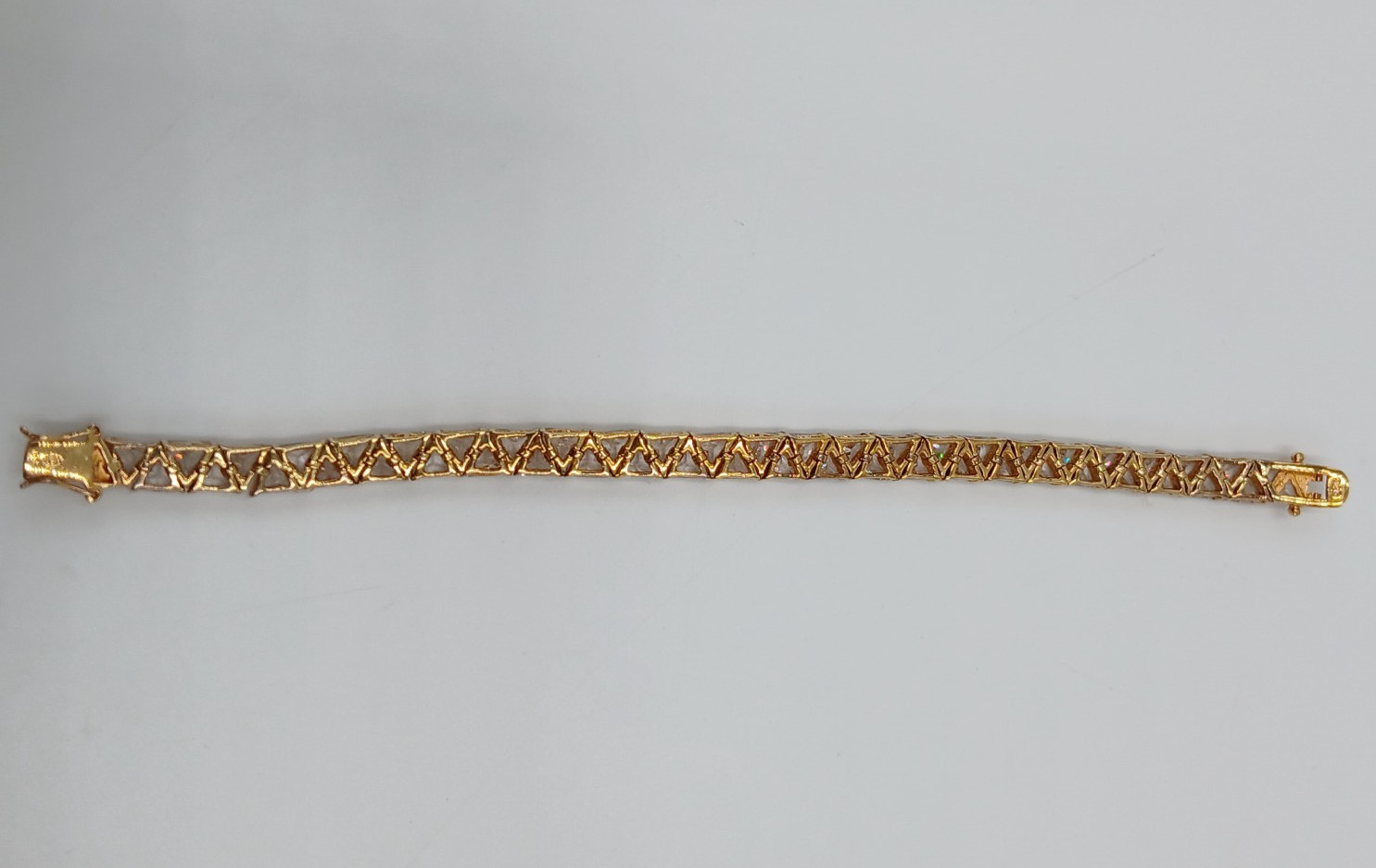 VTG 925 GL Trillion Cut Tennis Bracelet 7in Sterling Silver Vermeil 25gtw CZ
