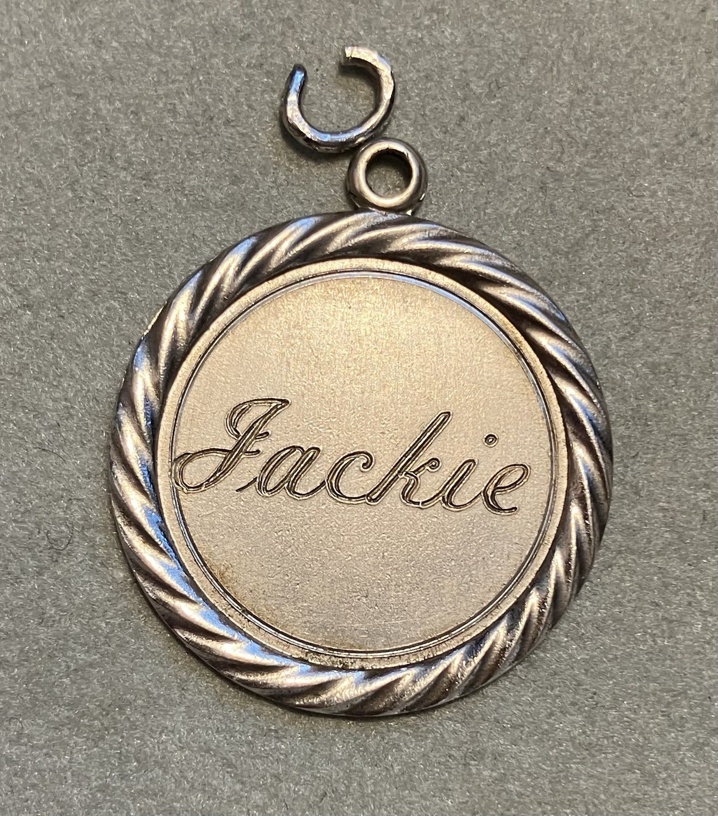 Vintage Sterling Silver Charm “Jackie” Round Disc Charm Engraved 1960s