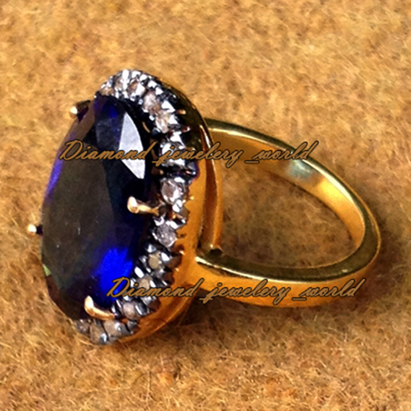 Victorian 1.18ctw Rose Cut Diamond Sapphire Studded Silver Gorgeous Ring Jewelry