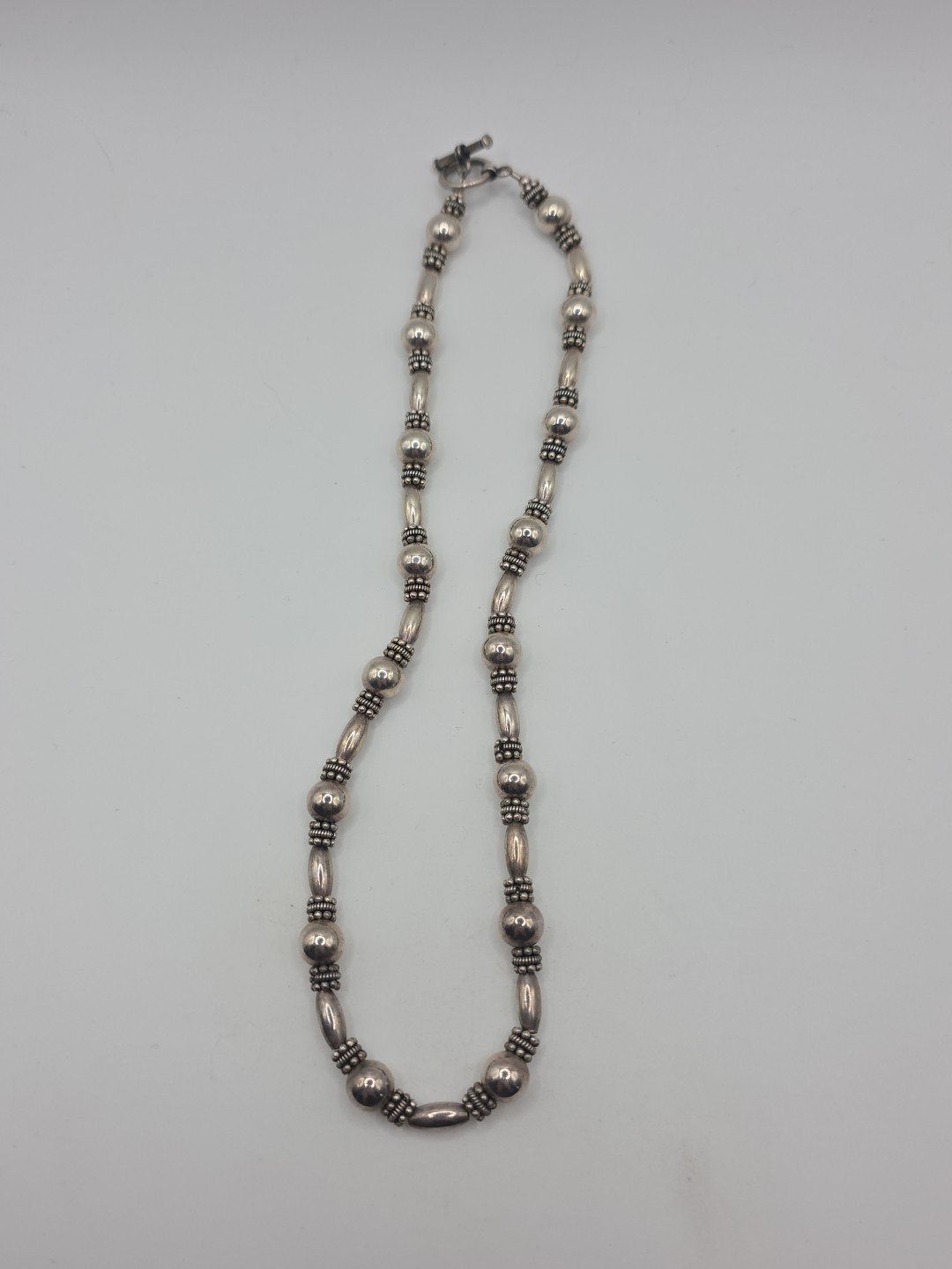 Vintage Sterling Silver 925 Beaded Toggle Necklace 17″ 30g