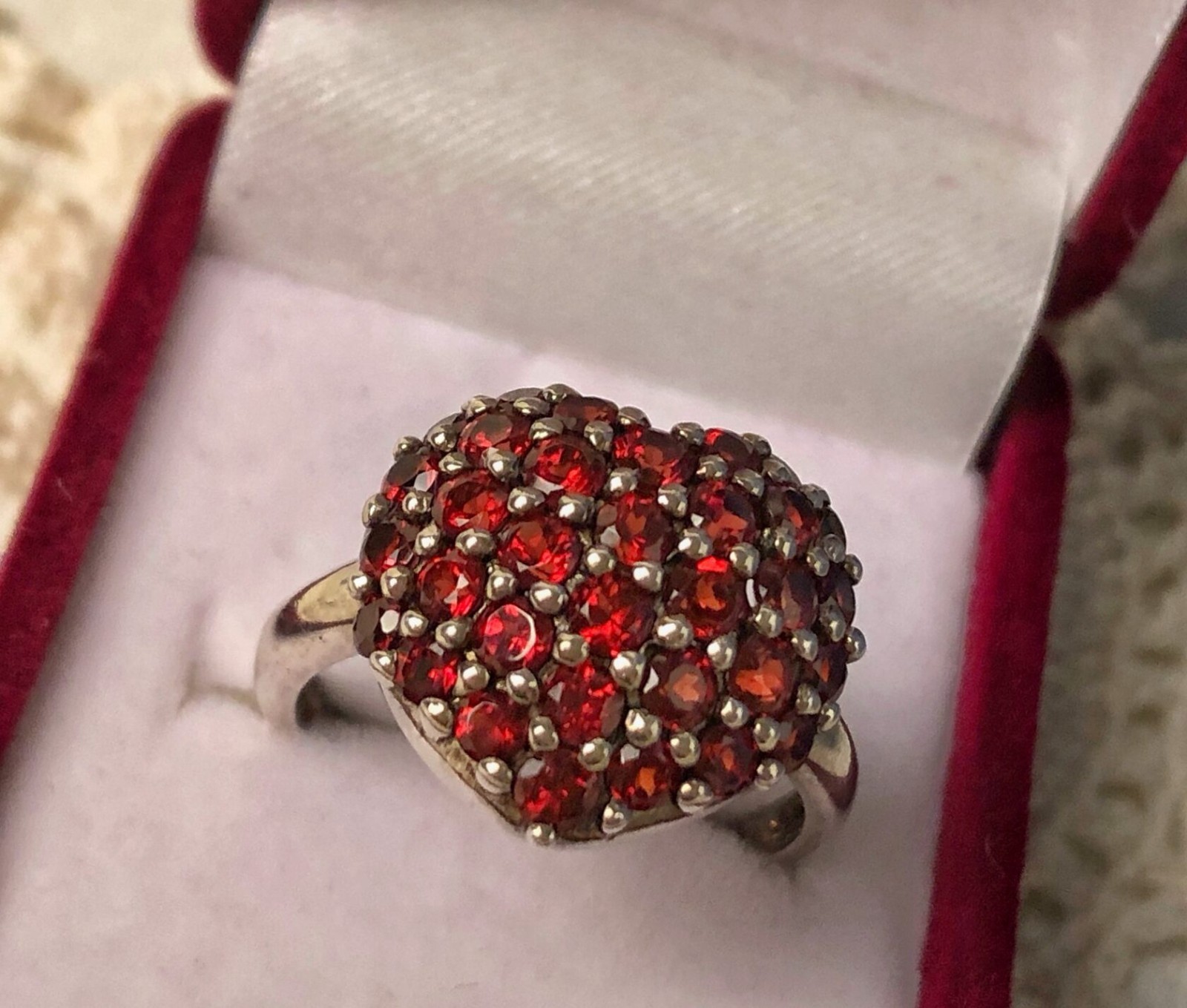 Rare Estate Vintage Ring Sterling Silver 925 Natural Czech Garnet Stone Size 6.5