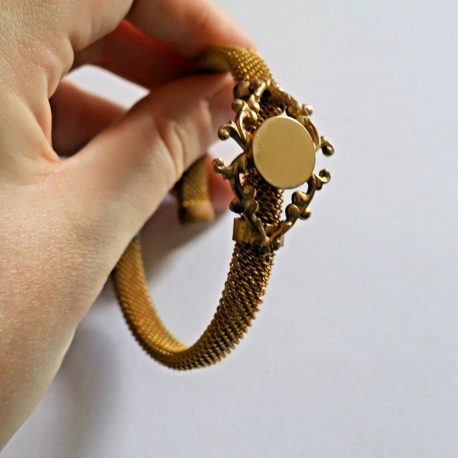 Antique Victorian Gold Mesh Fill Bracelet Bangle Name plate See Video