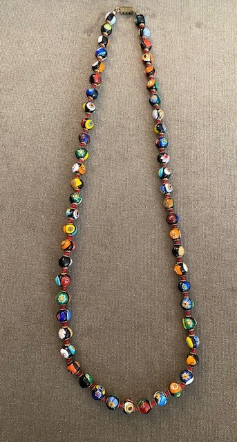 Murano Millefiori Necklace Glass Beads Barrel Clasp Hand Knotted Necklace 25 In 