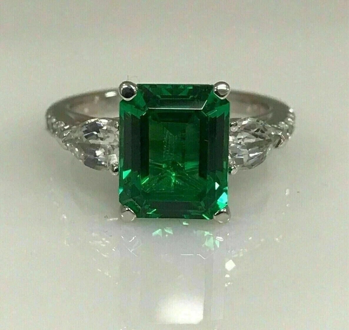 3.25Ct Art Deco Princess Lab Created Green Emerald Engagement 925 Silver Ring