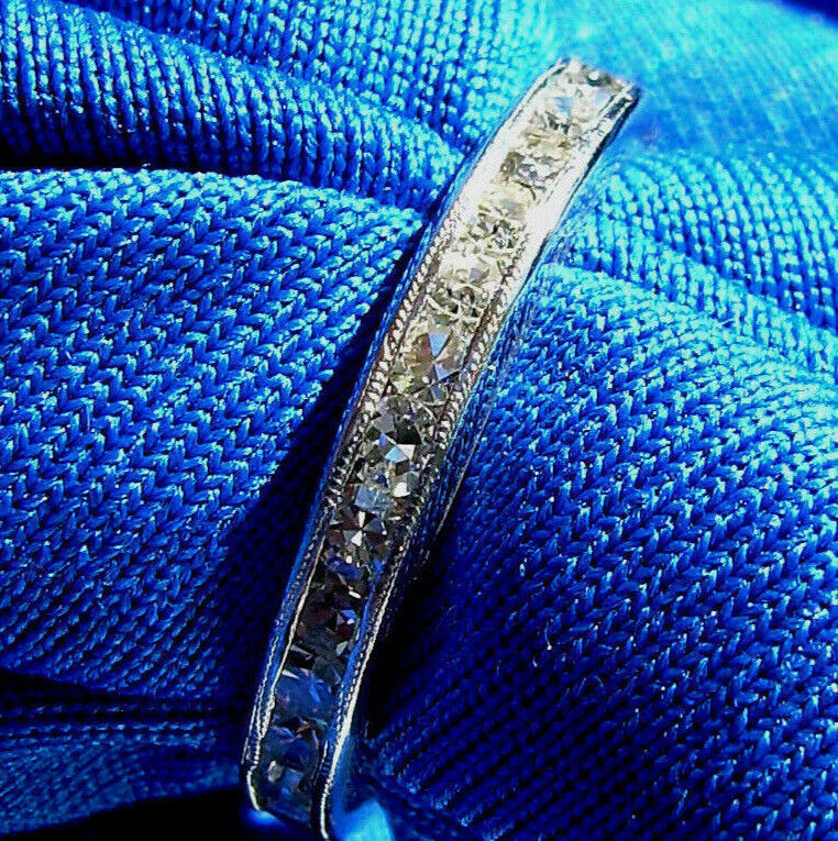 Original EARTH MINED DIAMOND Deco Wedding Band Eternity Anniversary Ring Size 5