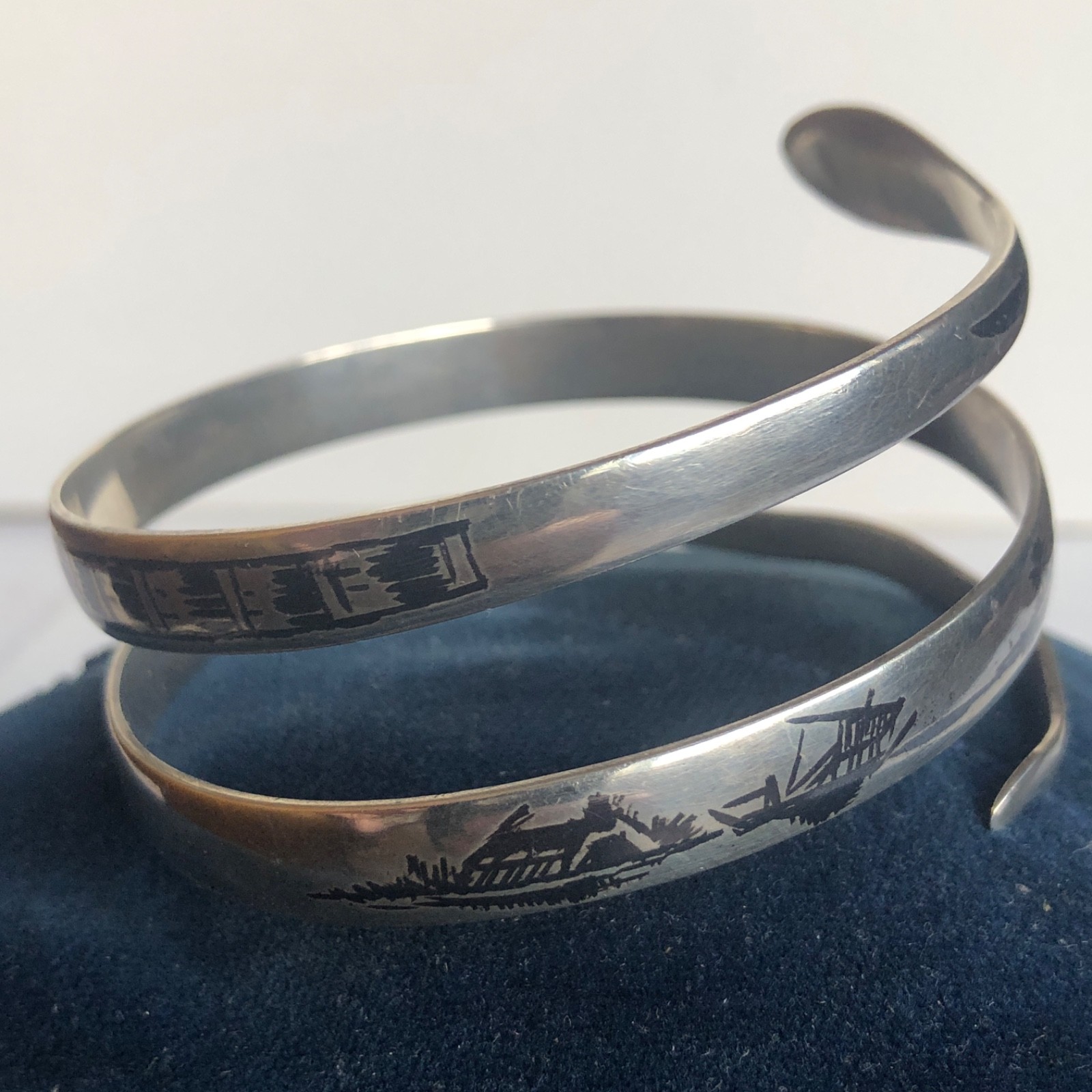 Art Deco Sterling Niello Snake Cuff / Bracelet Egyptian Revival 1930 42 Gram