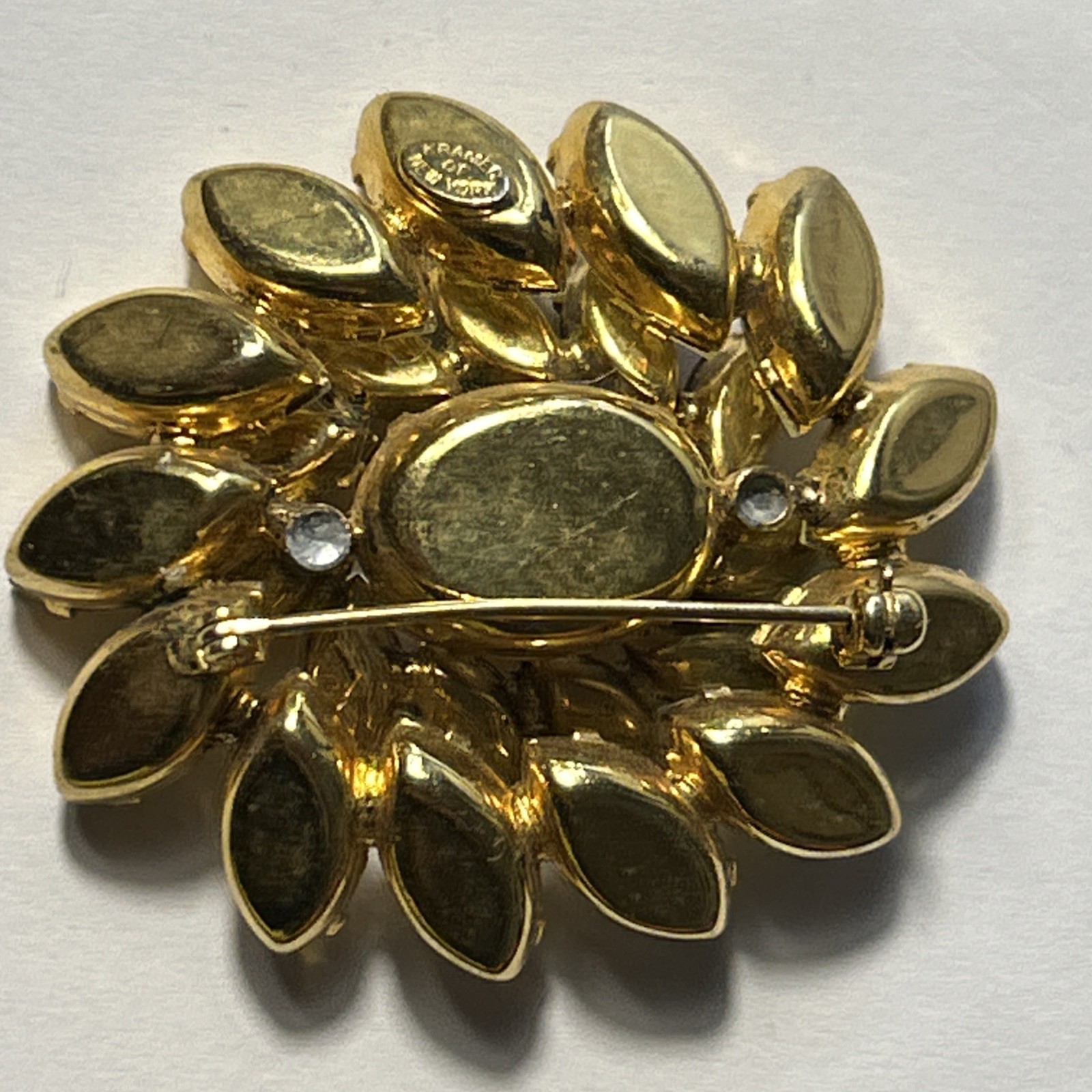 Vintage Kramer of New York Golden Brown Yellow & Clear Rhinestones 2″ Wide