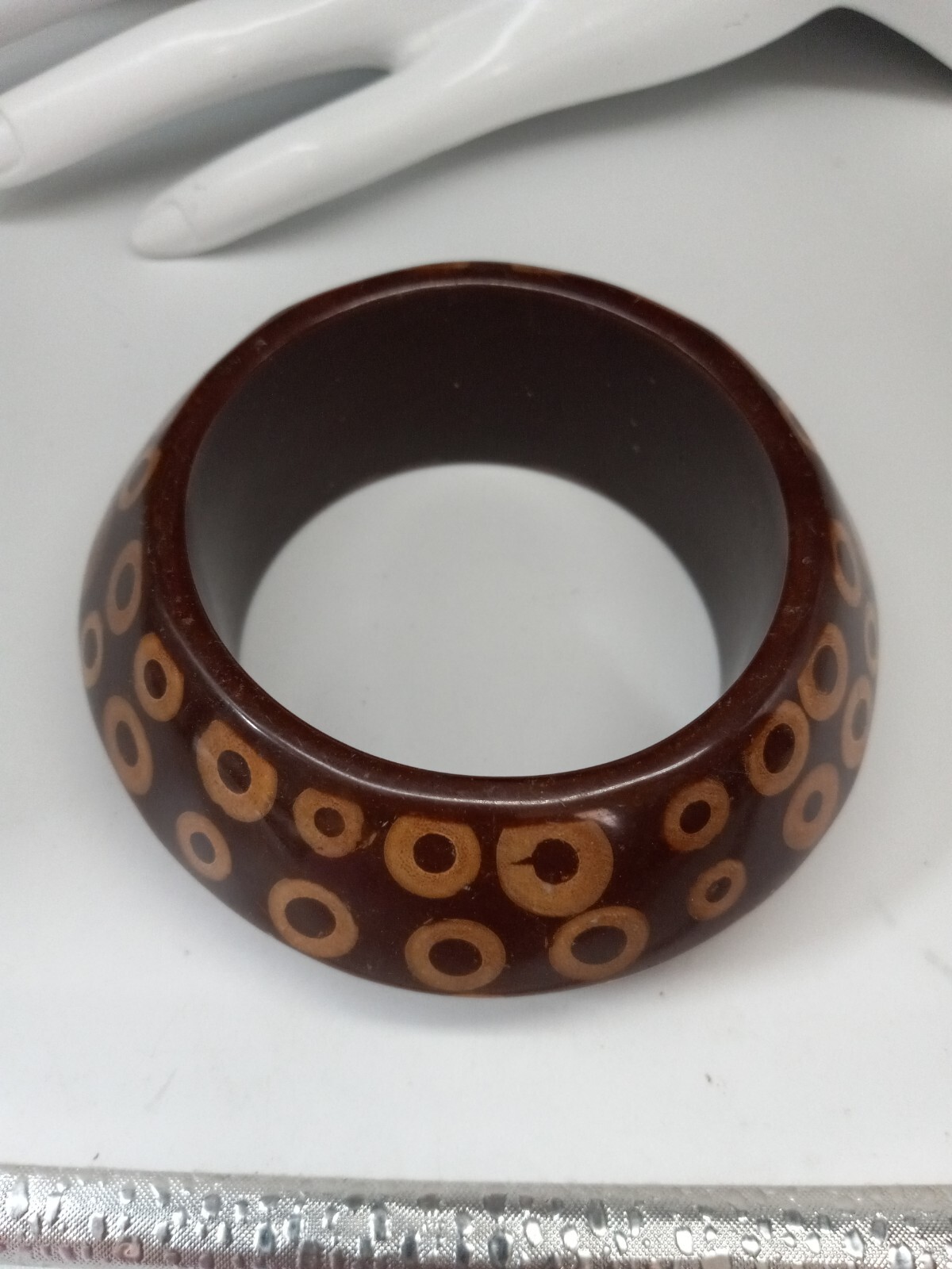 Kjl Vintage Massive Lucite Brown Polka Dot Designer Bangle Bracelet