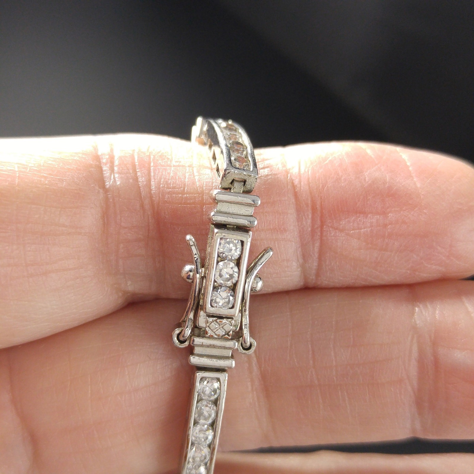 Vintage NF Silver Tone CZ Tennis Bracelet 1970s Nickel Free Sparkling Stones