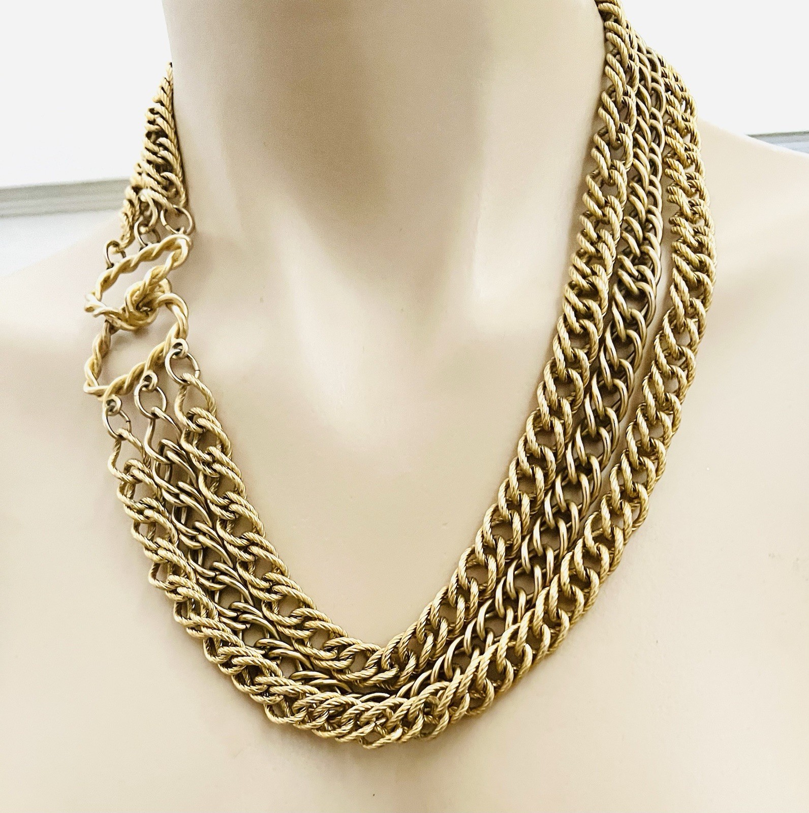Vintage Unsigned Gold Tone 21 In Multi Chain Couture Runway Statement Necklace
