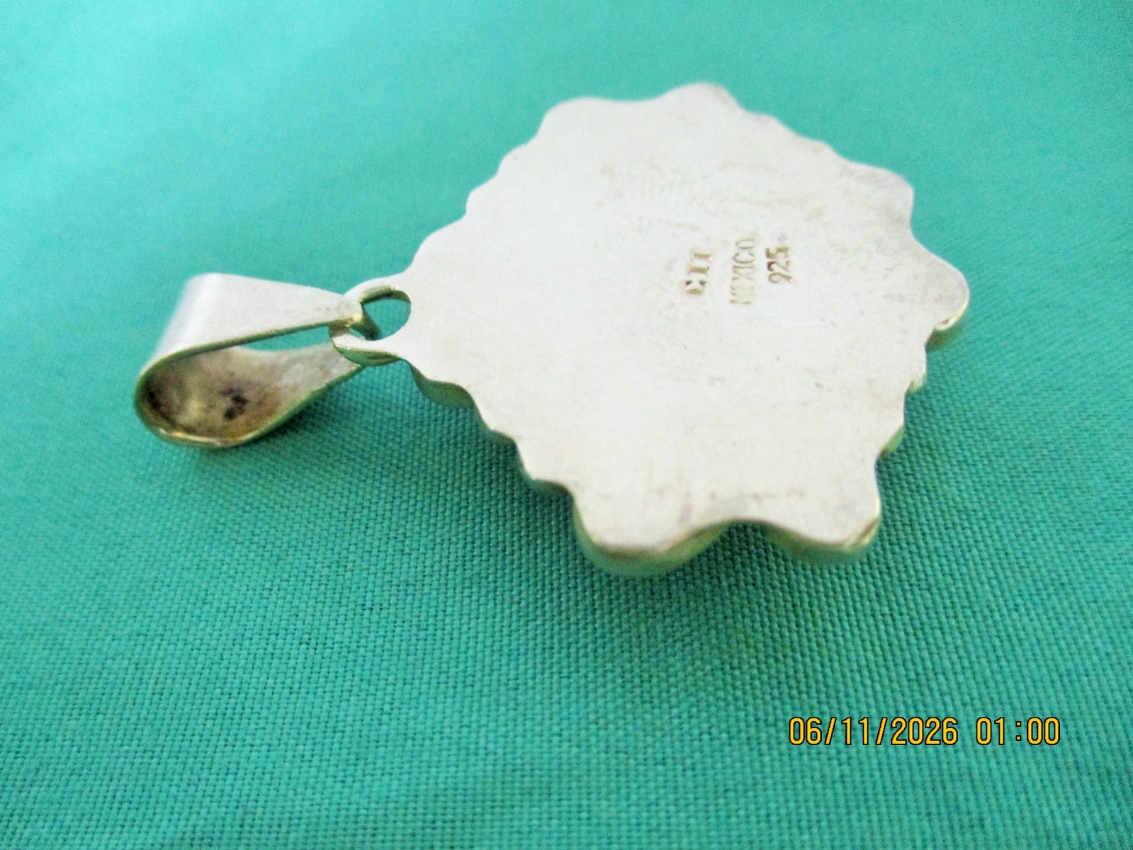 MEXICO 925 Sterling Silver Vintage Cabochon Blue Lace Agate Swirl Pendant