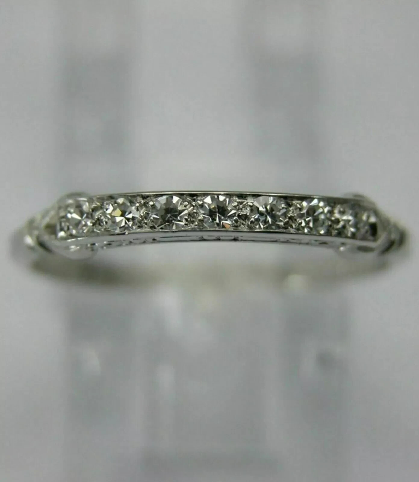 Art Deco Style Round Lab Created Diamond Engagement 14K White Gold Finish Ring
