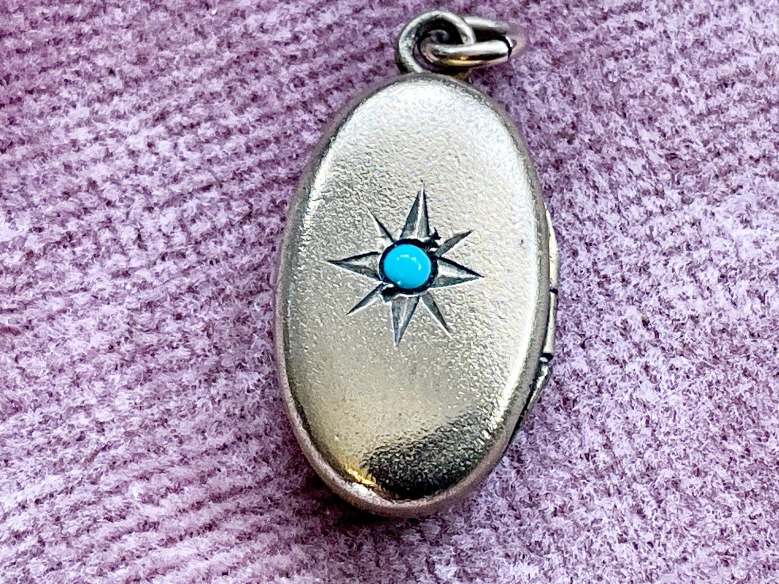 Antique Gold Filled Locket Pendant Charm with Turquoise Tiny Oval