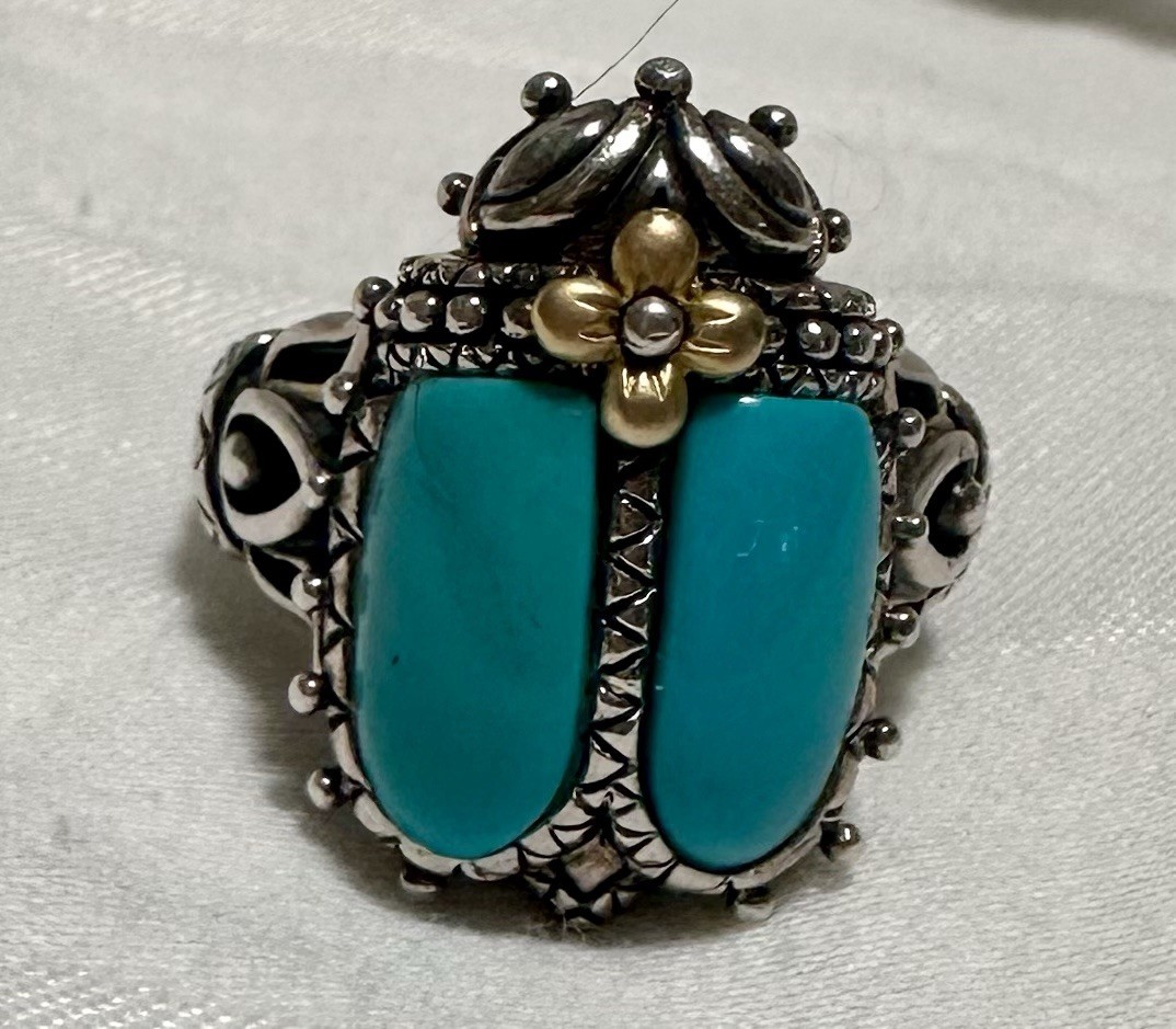 Vintage Barbara Bixby 925 Sterling Silver & 18K Gold Scarab Beetle Ring Size 7