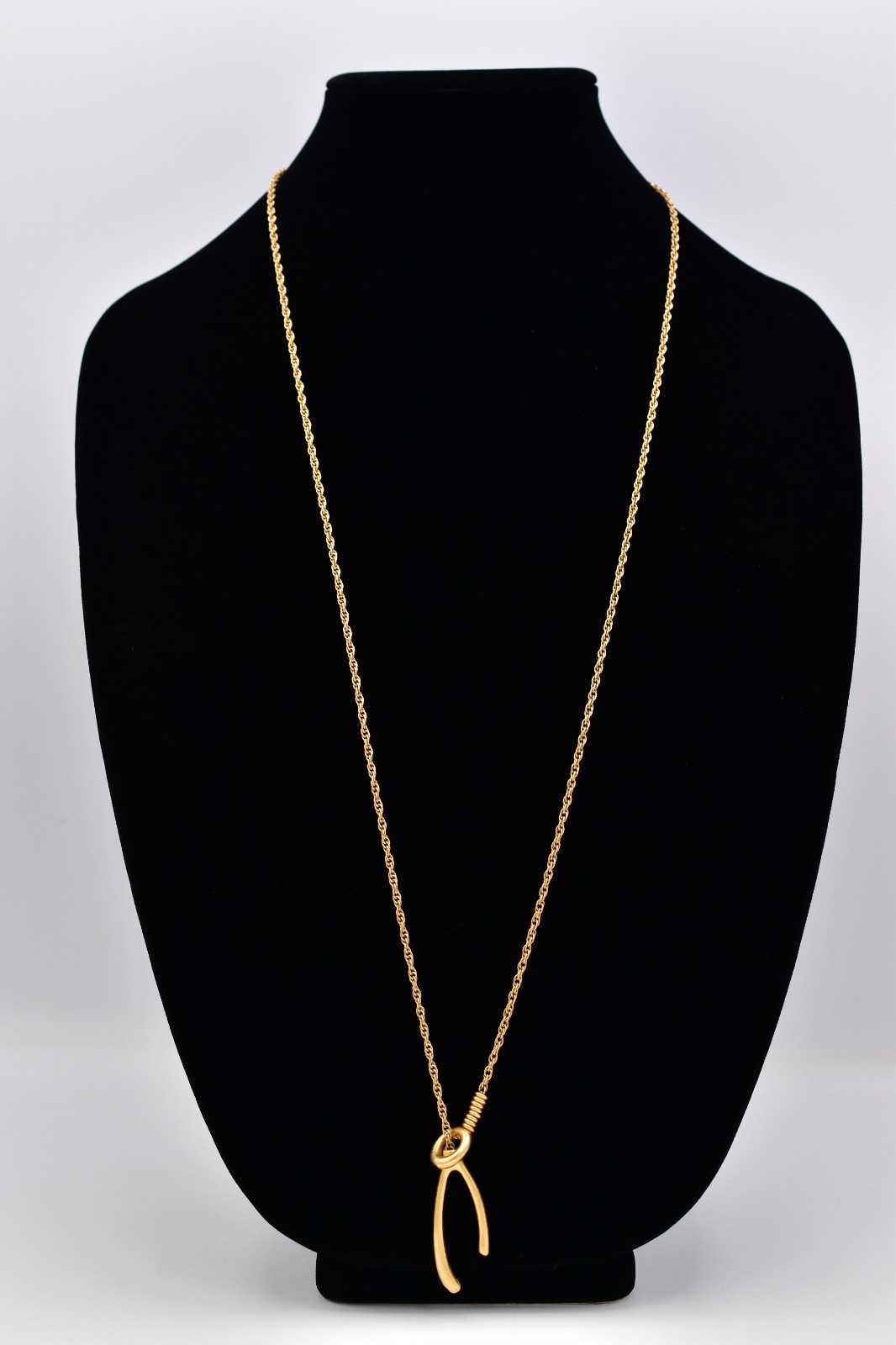 Madewell Wishbone Pendant Necklace Brushed Gold Minimalist Lucky Charm BinBE