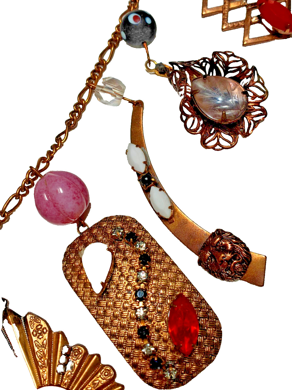 Amazing Artisan Made Antique & Vintage Stone Jewel Charm Chain 30″ Necklace