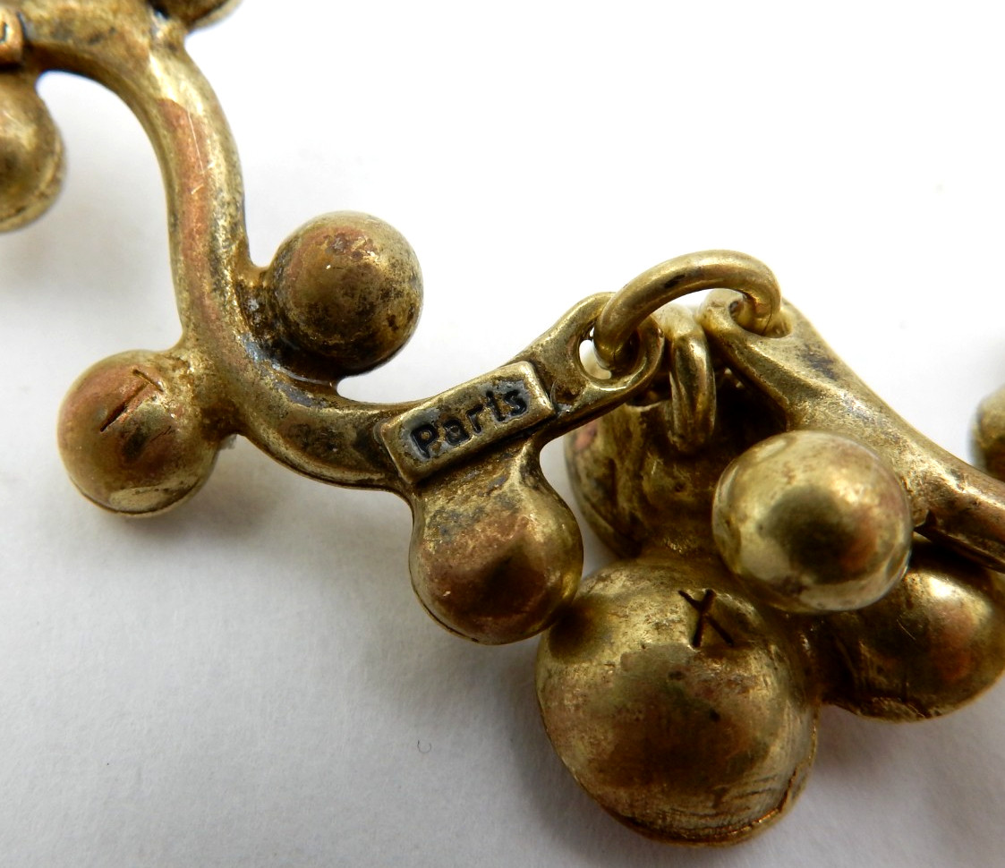 VINTAGE SAM & LOU PARIS BRASS NECKLACE PINK RHINESTONES FRANCE JEWELRY