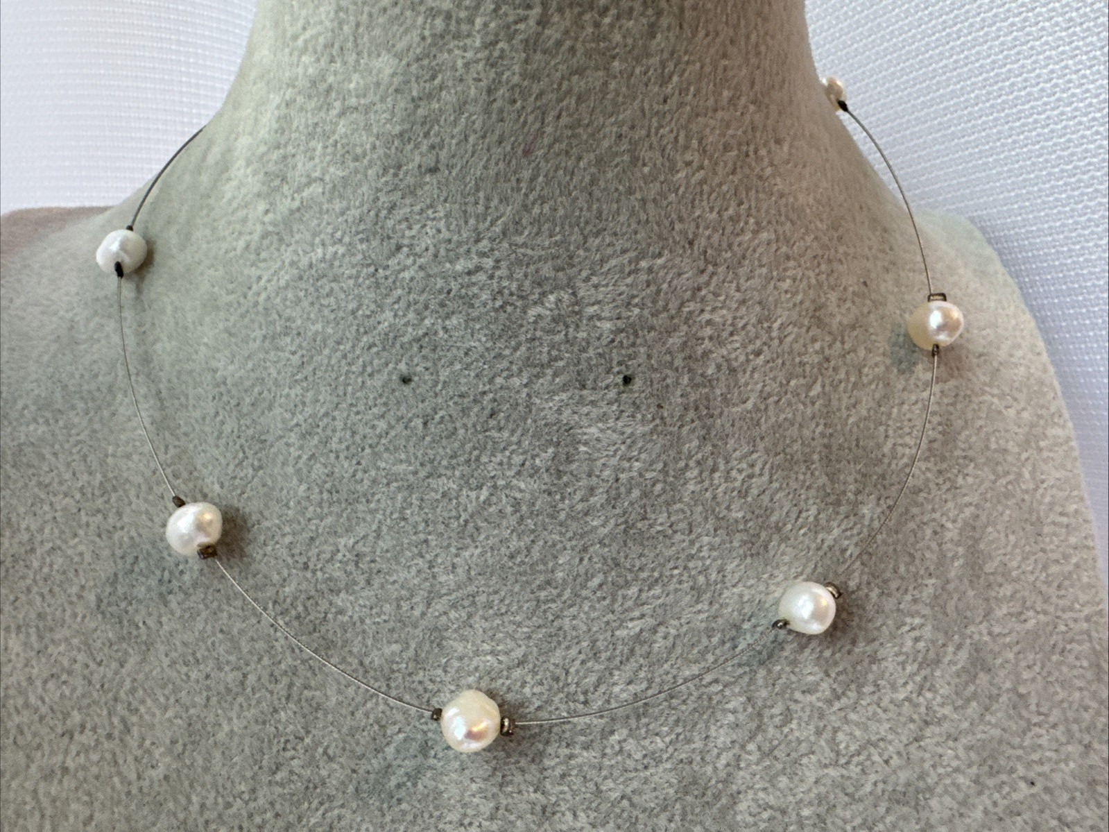 STUNNING demure Sterling Silver 925 baroque genuine pearl chain Necklace y2k 90s
