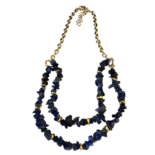 Lapis Necklace & Earring SET Lazuli Blue Natural Gravel Chip Gemstones