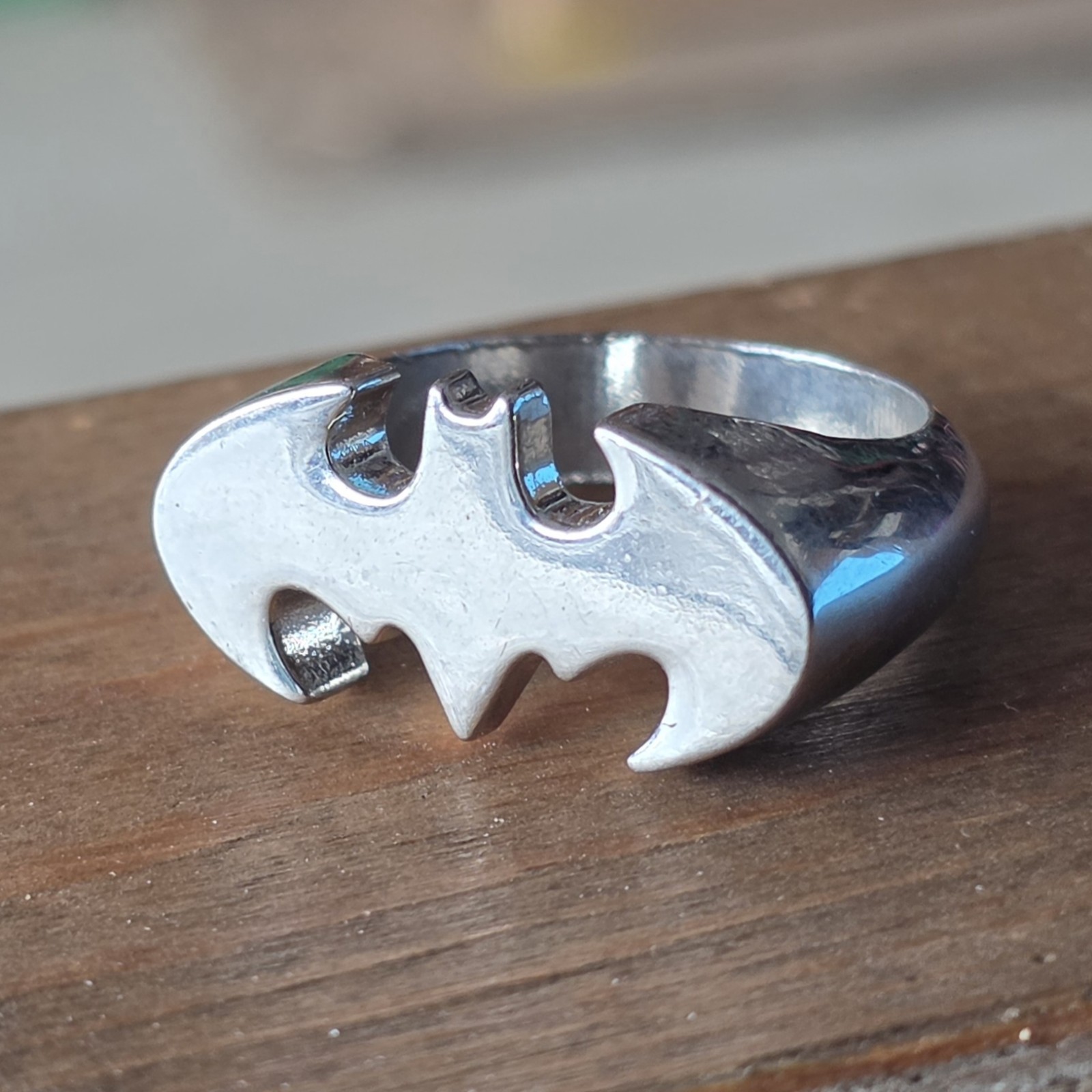 Vintage Batman Ring LOT Size 12 Silver Metal Band Symbol Stamped TM & DC Comics