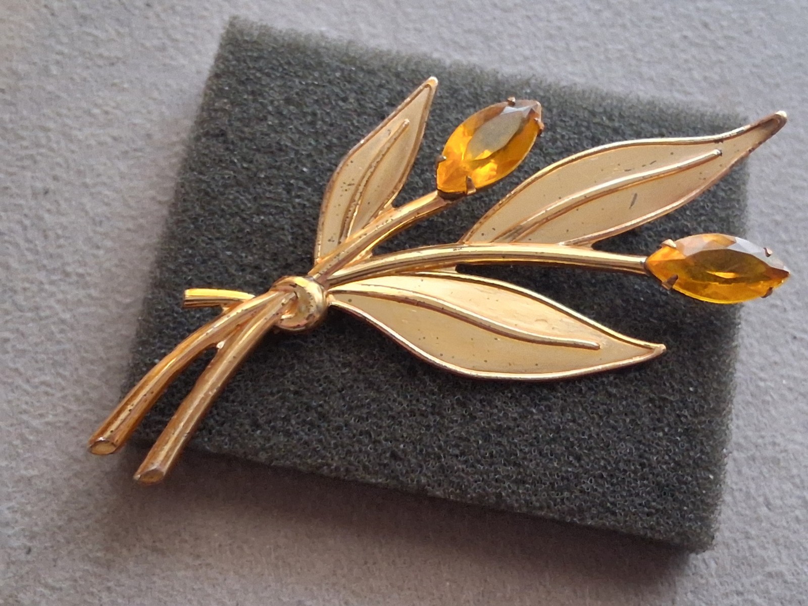 Sterling Craft Coro gold over silver. Tulip brooch w/yellow stones