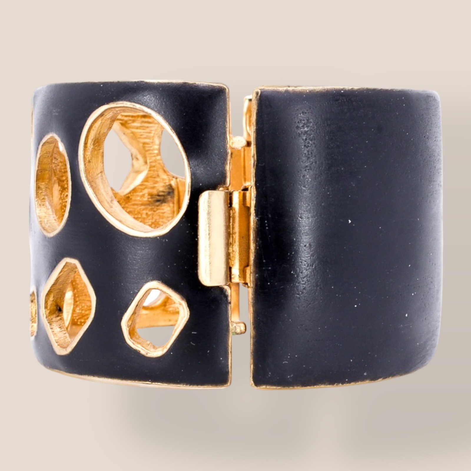 CINER, Signed Vintage, 18k Gold Plated, Jet Enamel Geometric Bracelet